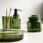 Green Glass Bathroom Accessories Set